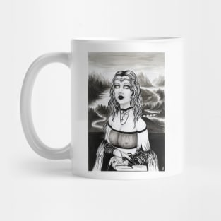 Goth Lisa - black and white painting, monochromatic art, mona lisa, da vinci, gothic girl, sexy lady, dark art Mug